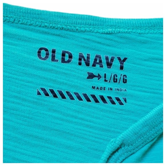 Old Navy T Shirt Teal Blue Notched V Neck 3 Button Henley Short Sleeve T Shirt - Picture 9 of 12